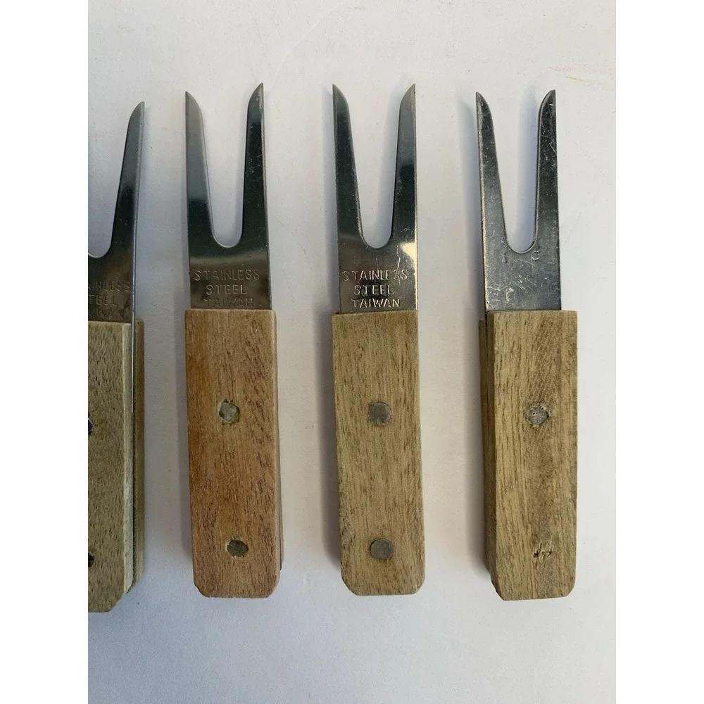 6 Vintage Wood Corn on the Cob Holders/Appetizer Forks Midcentury‎ Modern/Retro